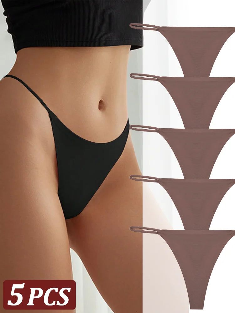 5-Pack Seamless Thong Underwear – Low-Rise Ice Silk G-String Panties for Women (XS–XL, 24 Color Sets)