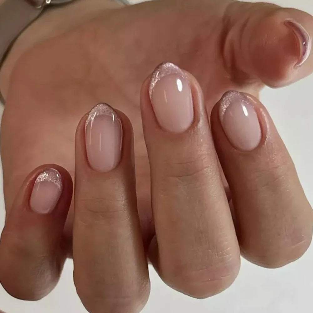 Almond Press-On Nails - French Tip & Gradient Designs, 24-Piece Set