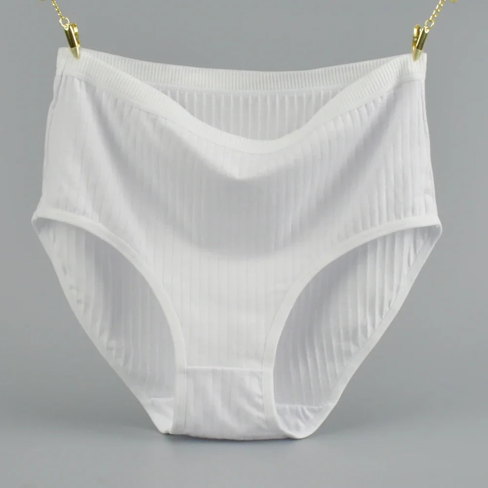 Women's Plus Size Vertical Stripe High-Waist Cotton Briefs | Breathable Soft Underwear (S–2XL)