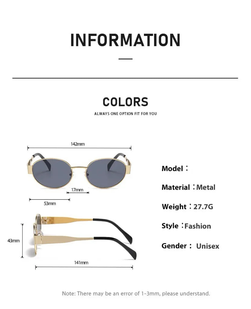 Retro Small Oval Metal Sunglasses | Gold & Black | Myopia Options