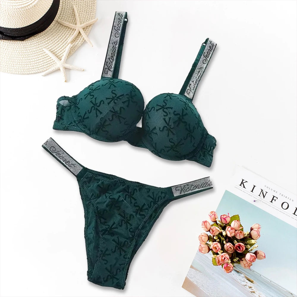 Women's Heart Pattern Lace Bralette & Panty Set – Stretchy Breathable Lingerie