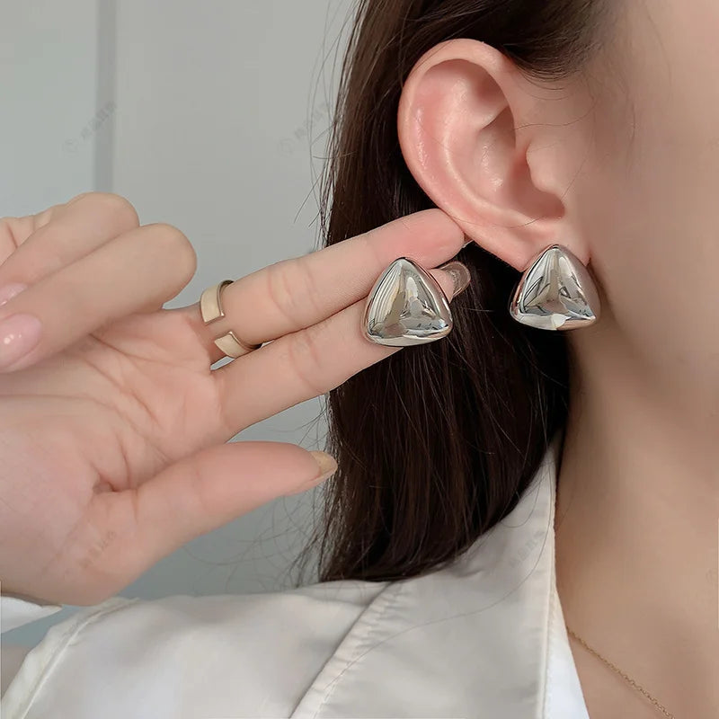 Large Geometric Stud Earrings – 18K Gold-Plated Stainless Steel Round Piercing Earrings for Women