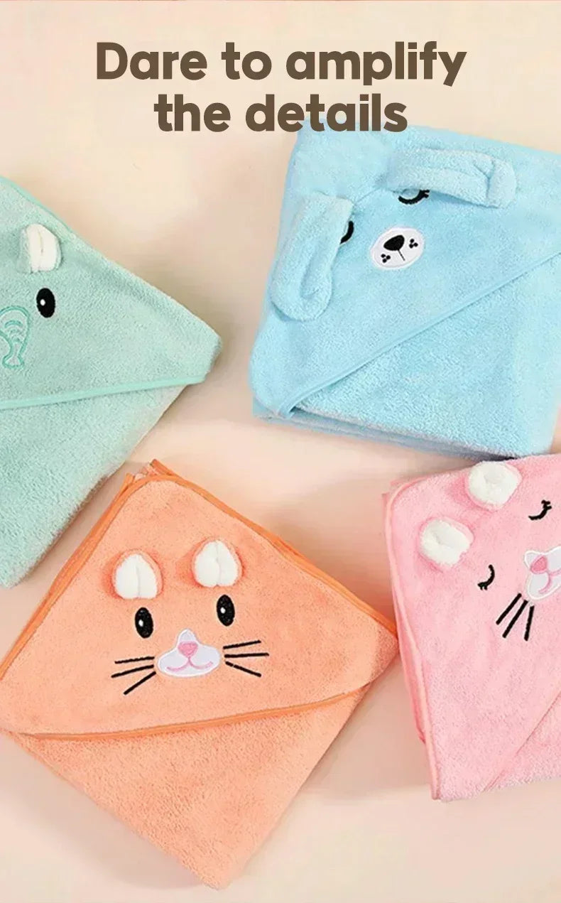 Cute Animal Baby Bath Towel – Soft, Absorbent Hooded Wrap for Newborns & Toddlers (80x80cm)