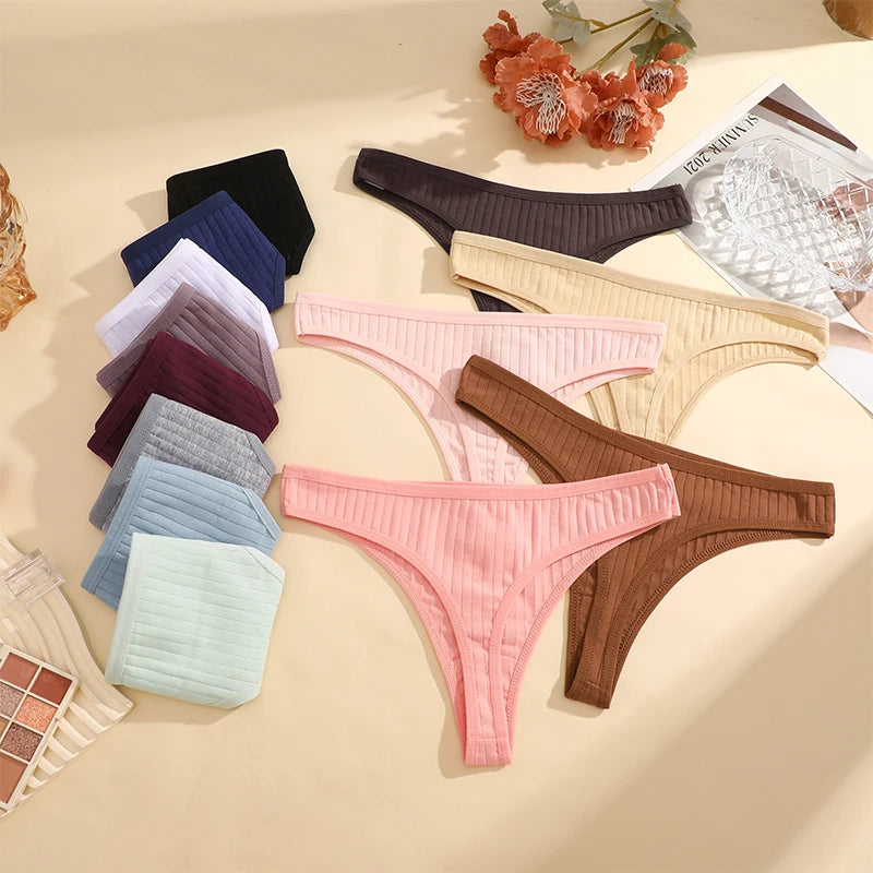 FINETOO 7PCS/Set G-string Cotton Women Lingerie Panties Thong Female Underwear Sexy Pantys Underpant Girl Intimates Thongs S-XL