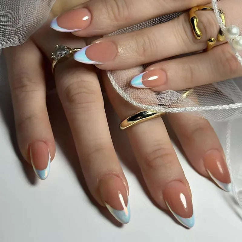 Almond Press-On Nails - French Tip & Gradient Designs, 24-Piece Set