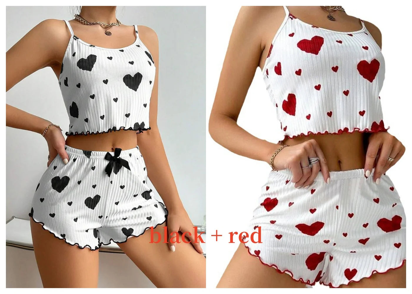 Spaghetti Strap Tank Top & Shorts Pajama Set – Geometric Print, Knit | Women's Summer Sleepwear (1pc or 2pcs)