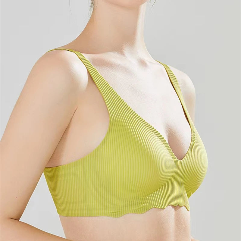Women's Seamless Striped Push-Up Bra – Wire-Free Hollow Design | 3/4 Cup Gathered Bra