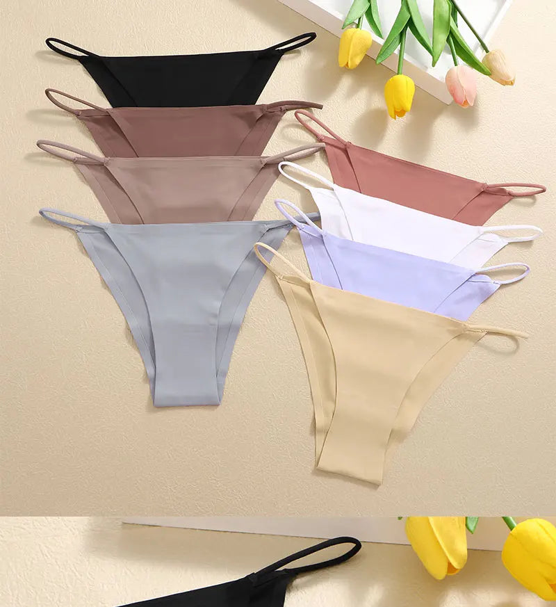FINETOO 3Pcs Seamless Ice Silk Underwear New Color Sexy Thin Strap Briefs Girls Low Waist Breathable Panties No Trace Lingerie