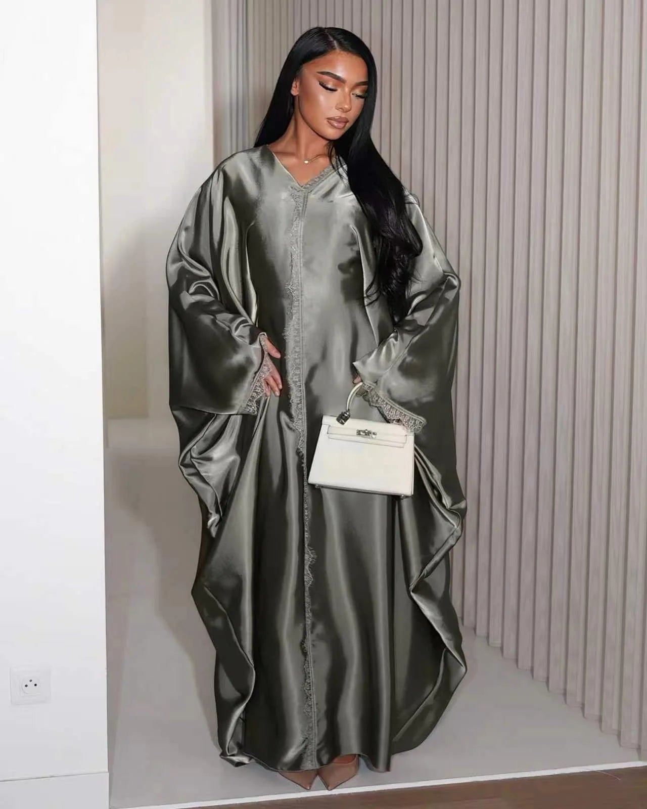 2026 New Luxury Dubai Abaya for Women V-Neck Loose Fit Long Sleeve Open Front Flowy Modest Dress Muslim Abaya with Free Shipping
