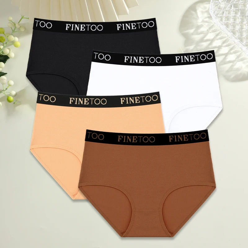 FINETOO 4Pcs Cotton High Waist Seamless Underwear Women's Breathable Elastic Belts Panties Plus Size Comfortable Lingerie S-XXL