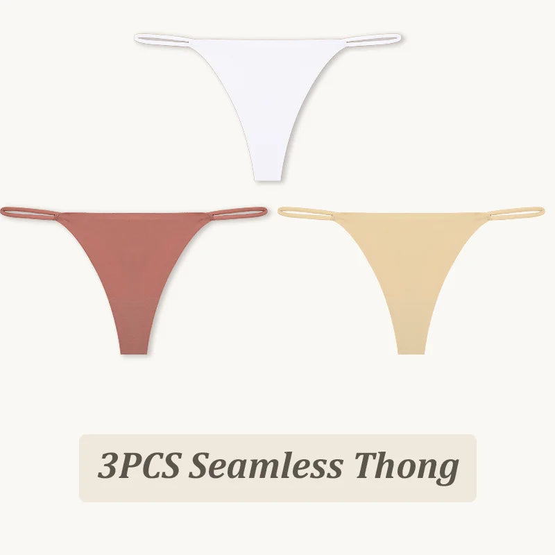 3-Pack Seamless Ice Silk Thong Panties – Low-Rise Flexible Underwear for Women (XS–XL, 25 Color Sets)