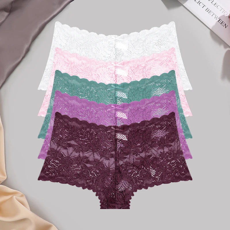 5-Pack Lace Floral Boyshorts — Low-Rise Hollow Out Panties