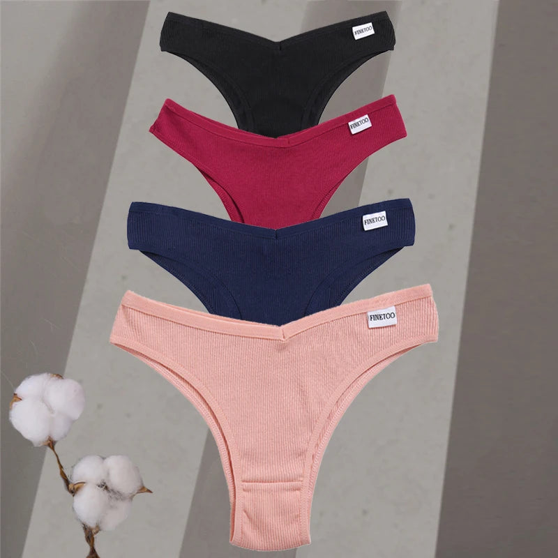 4-Pack Cotton Brazilian Panties – Low-Rise Solid Color Underwear for Women (M–XL, 14 Color Sets)