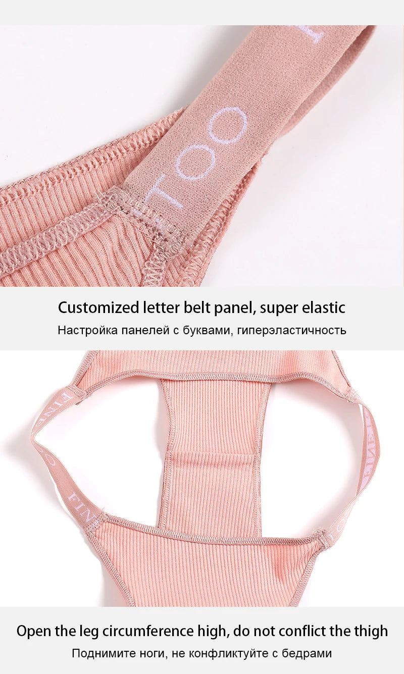 FINETOO 3Pcs Low-Rise Cotton Panties Women Sexy Bikini Underwear Letter Belt Underpants Ladies Comfortable Briefs Female Panties