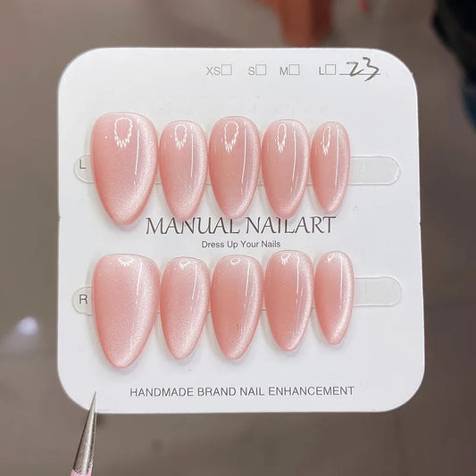 Cat Eye Almond Press-On Nails - 10-Piece Handmade Set