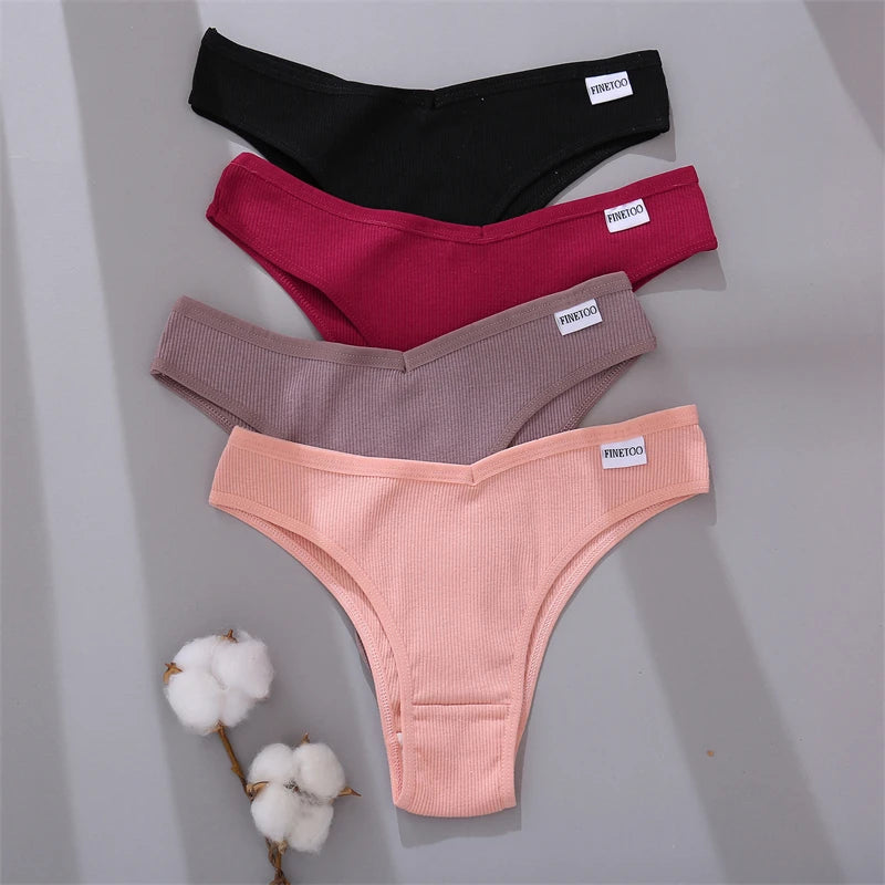 FINETOO 7Pcs Cotton Striped Brazilian Panties Women's Underwear Low-Waist Breathable Briefs Female Low-Rise T-Back Lingerie M-XL