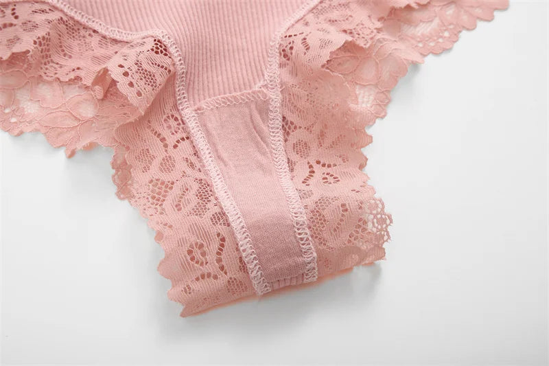 Lace Splicing Brazilian Bikini Panties – Cotton Crotch Low-Rise Underwear for Women (S–XL, 6 Colors)