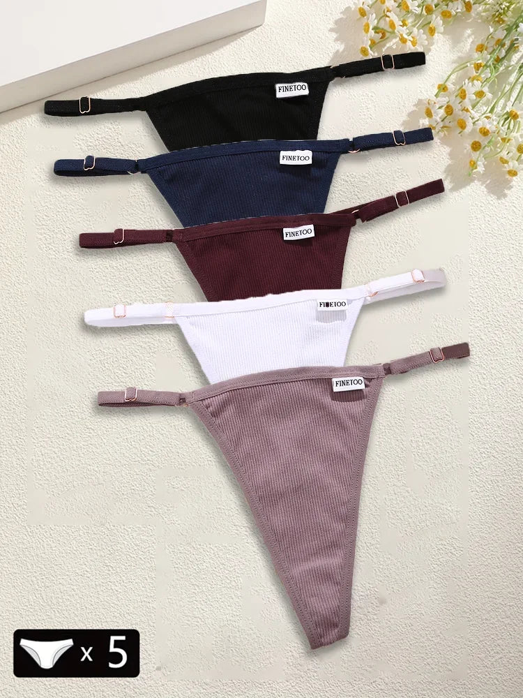 5-Pack Seamless Cotton G-String Panties – Adjustable Waist Low-Rise Underwear for Women (S–XL, 8 Color Sets)