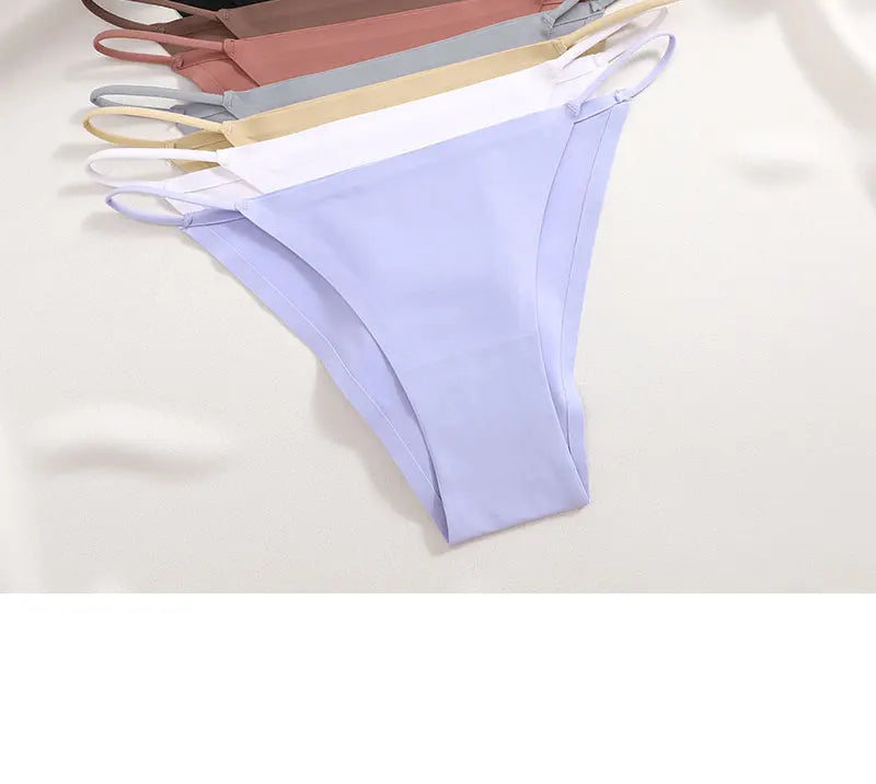 FINETOO 3Pcs Seamless Ice Silk Underwear New Color Sexy Thin Strap Briefs Girls Low Waist Breathable Panties No Trace Lingerie