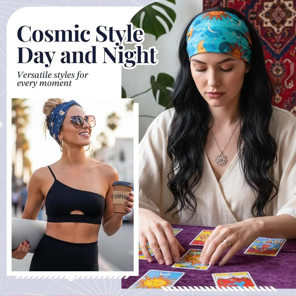 4 Pcs Wide Headbands for Women Non Slip Knotted Headhand Bandana Star Moon Head Bands Hair Wrap Yoga Workout Hair Accessories