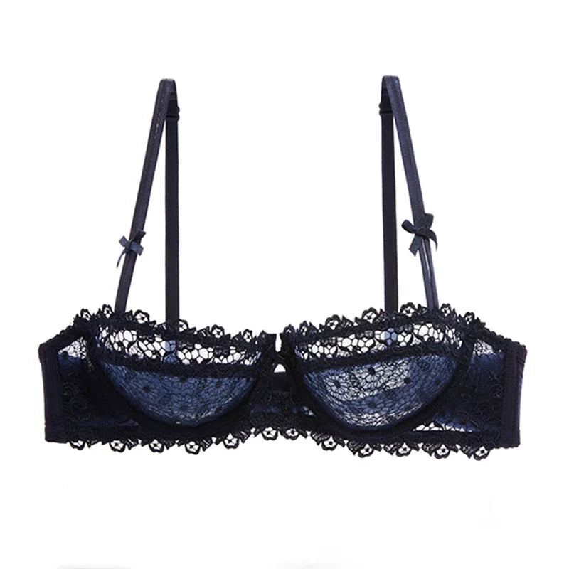 Women's Plus Size Sexy Half Cup Lace Bra | Sheer Mesh Unlined Bralette with Underwire | Natural Lift Lingerie for A-D Cup (70A–95D)
