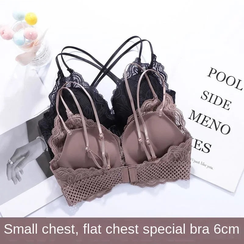 Women's Deep V Sexy Push Up Bra for Small Flat Chest | Ultra-Thick 3D Cup Lingerie with Gathered Back | Wire-Free Beaded Bra Set (32–38 / 70–85 AB)