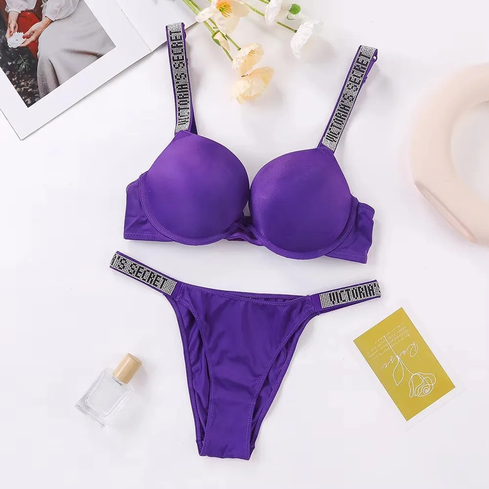 Women's Classic Lace Trim Bra & Panty Set – Supportive Adjustable Lingerie