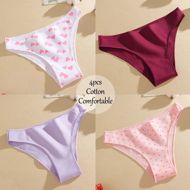 4-Pack Cotton Low-Rise Briefs – Soft Breathable Everyday Underwear for Women (M–2XL, 19 Color Sets)