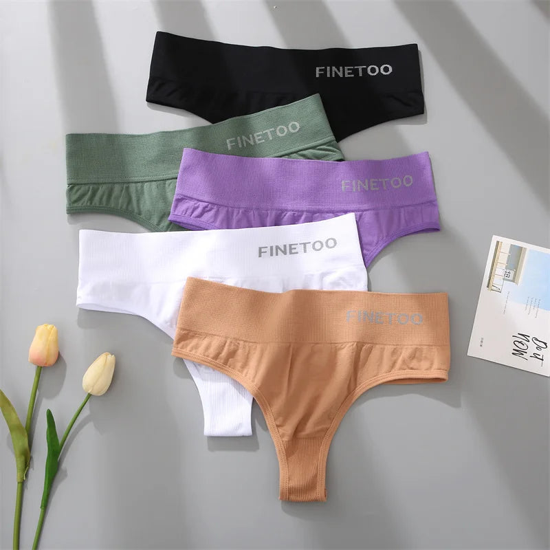FINETOO 3pcs Women's Stretchy Panties Sexy High Waist Thongs Plus Size Underwear for Female Breathable Solid Soft Lingerie M-2XL