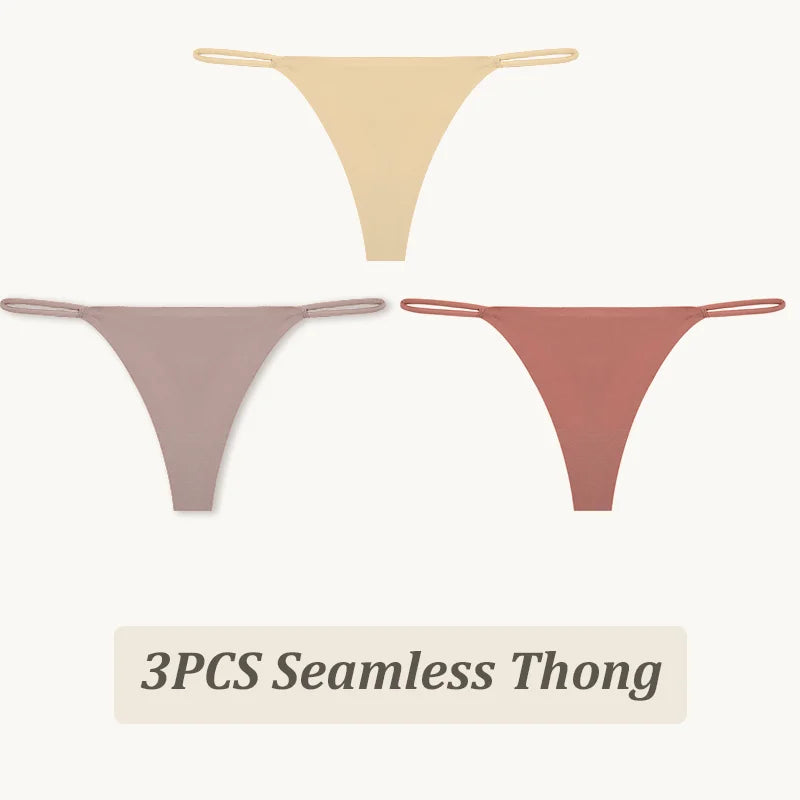 3-Pack Seamless Ice Silk Thong Panties – Low-Rise Flexible Underwear for Women (XS–XL, 25 Color Sets)
