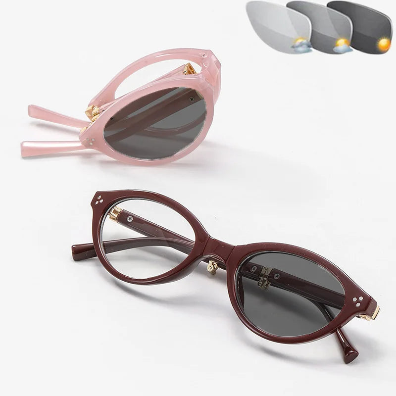 Foldable Oval Photochromic Glasses | Myopia Lens Options