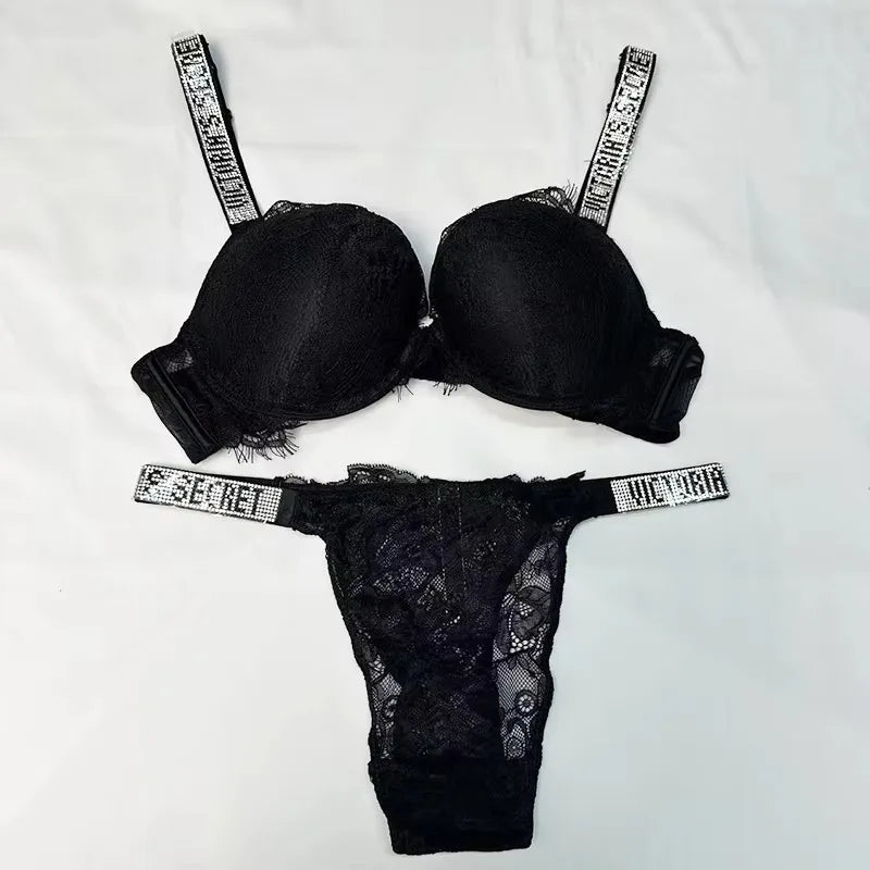 Women's Lace Push-Up Bra & Panty Set – Padded Gathered Lingerie Set