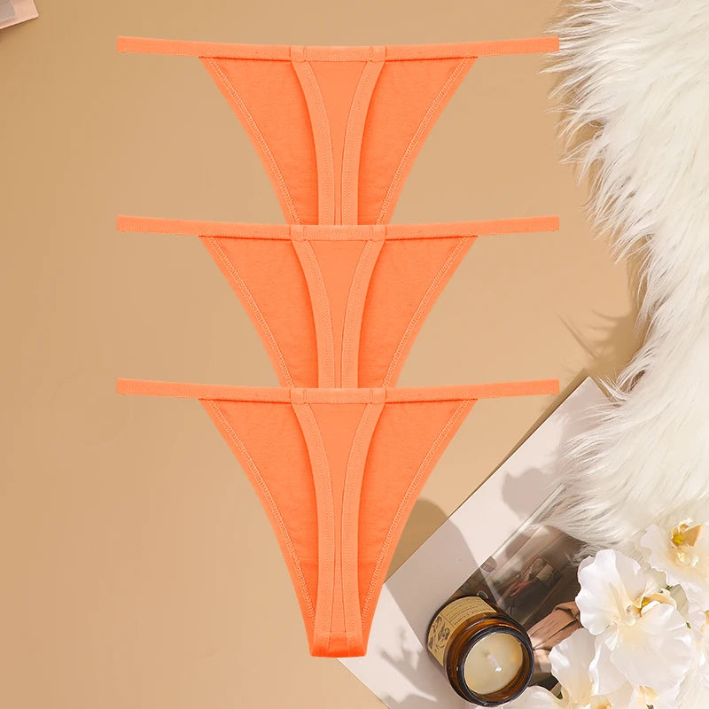 FINETOO 3PCS/Set Sexy Women Cotton G-String Underwear Low Waist Panties Girl T-back Panty Soft Thin Strap Femme Thong Lingerie