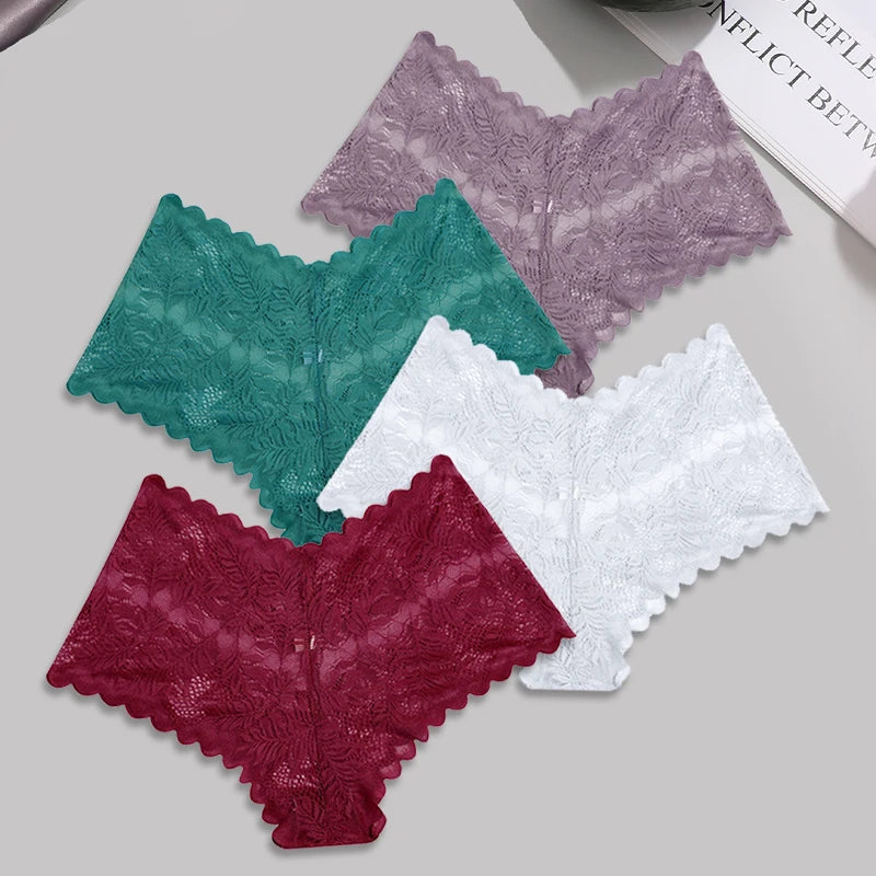 4-Pack All-Over Floral Lace Boyshorts — Hollow-Out Scalloped Low-Rise Panties