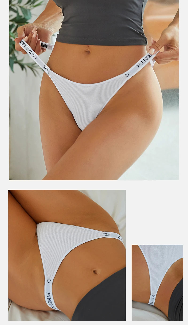 FINETOO 3Pcs Low-Rise Cotton Panties Women Sexy Bikini Underwear Letter Belt Underpants Ladies Comfortable Briefs Female Panties