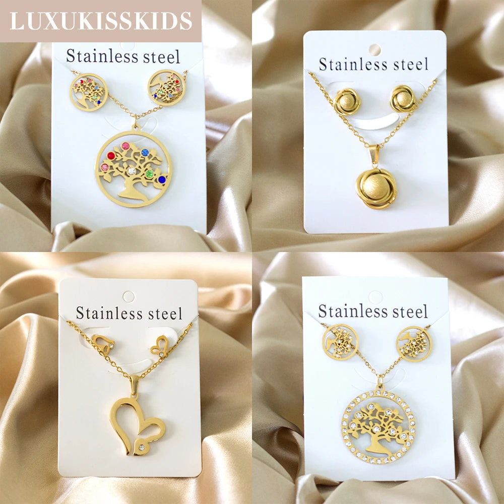 Tree of Life Jewelry Set – Stainless Steel Necklace & Earrings for Women