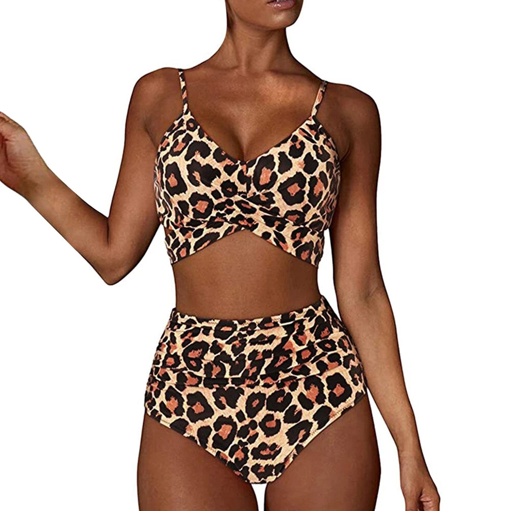 High Waist Bikini Set — Cross Front Top & Ruched Bottoms | Women's Swimwear