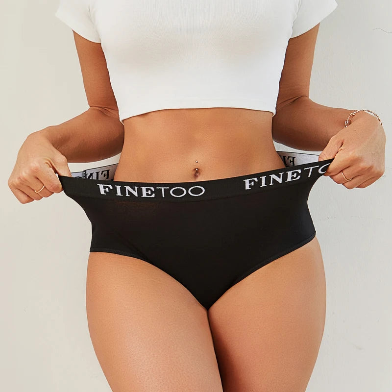 FINETOO 4Pcs Cotton High Waist Seamless Underwear Women's Breathable Elastic Belts Panties Plus Size Comfortable Lingerie S-XXL