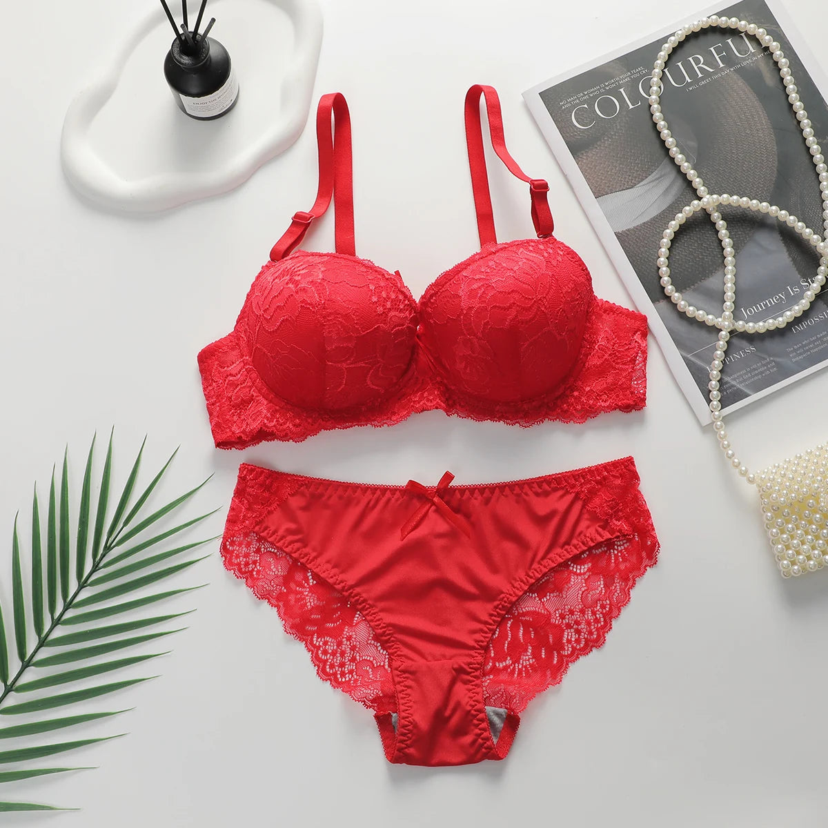 Floral Lace Push-Up Bra & Bikini Brief Set — 3/4 Cup Underwire | Women's Lingerie