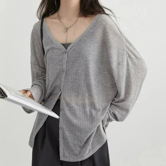 Lightweight V-Neck Button Cardigan — Sun Protection Knit | Women's Tops