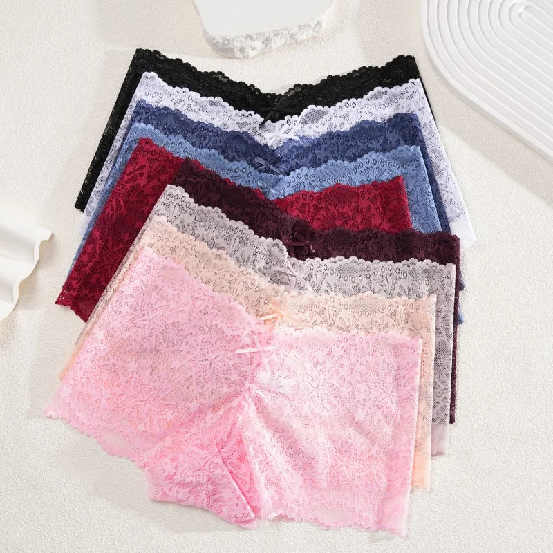 4-Pack Hollow Lace Boyshort Panties – Low-Rise Breathable Underwear for Women (S–2XL, 13 Color Sets)