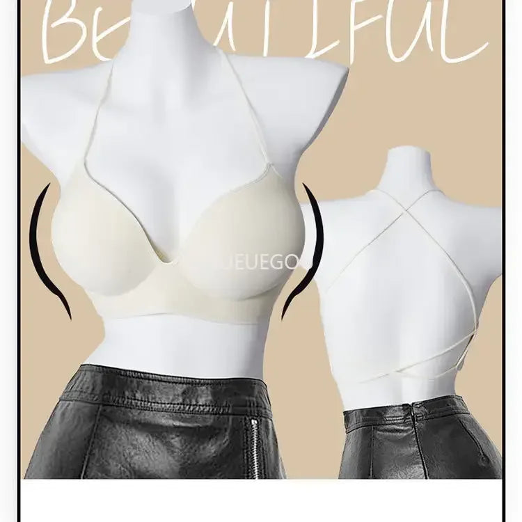 Women's 10CM Extra Thick Push Up Bra for AA/A Cup | Open Back Lingerie with Convertible Cross Straps | Seamless Wire-Free Bra No Marks (70A–85A)