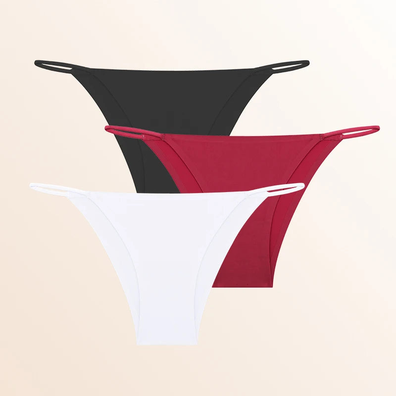 FINETOO 3Pcs Seamless Ice Silk Underwear New Color Sexy Thin Strap Briefs Girls Low Waist Breathable Panties No Trace Lingerie