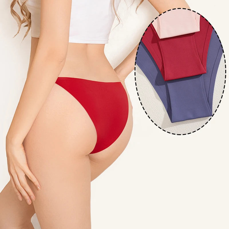FINETOO 3Pcs Seamless Ice Silk Underwear New Color Sexy Thin Strap Briefs Girls Low Waist Breathable Panties No Trace Lingerie