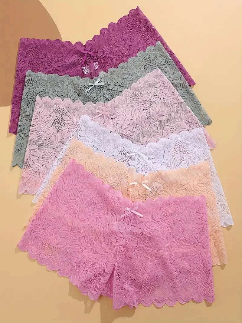 3-Pack Ice Silk Lace Boyshort Briefs – Seamless Low-Rise Underwear for Women (S–XL, 6 Color Sets)