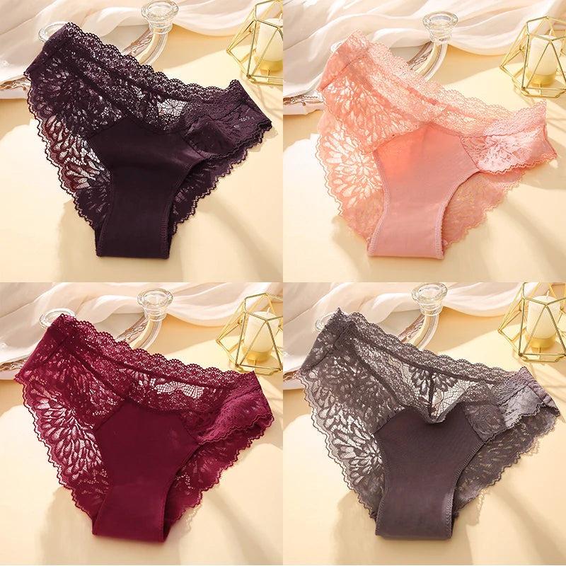 Women's Lace Back Briefs – 4-Piece Set | Sexy Hollow Out Cotton Underwear (S–XL)