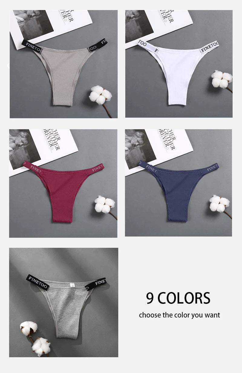 FINETOO 3Pcs Low-Rise Cotton Panties Women Sexy Bikini Underwear Letter Belt Underpants Ladies Comfortable Briefs Female Panties
