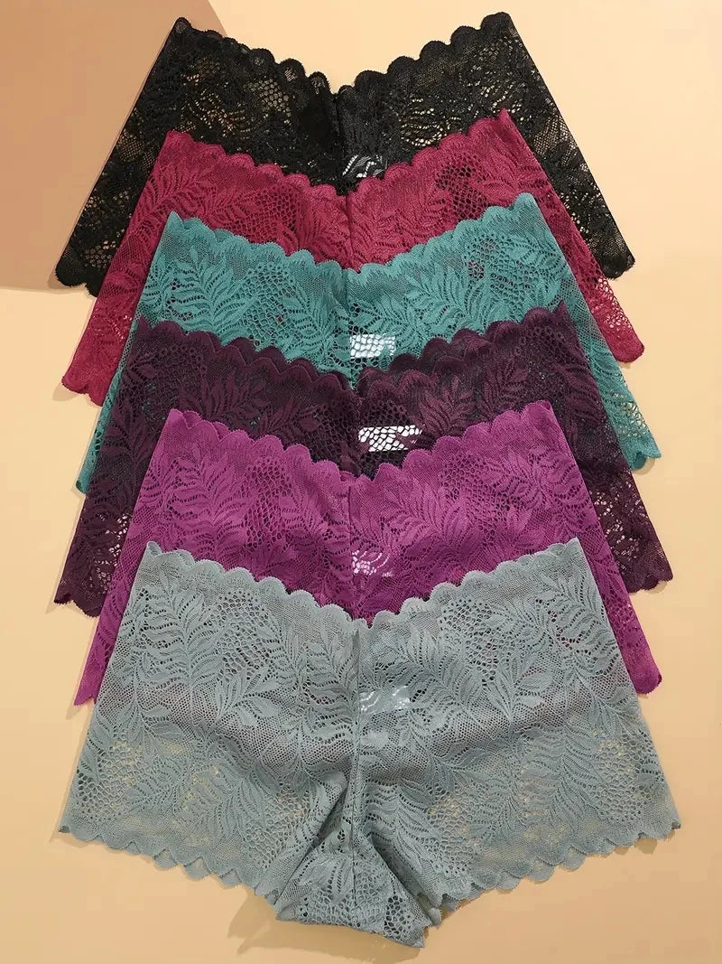 3-Pack Ice Silk Lace Boyshort Briefs – Seamless Low-Rise Underwear for Women (S–XL, 6 Color Sets)