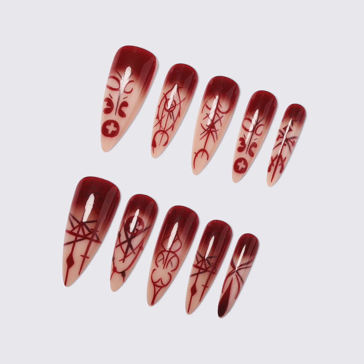 Halloween Blood-Pattern Press-On Nails – Long French Designs, 24 Pieces