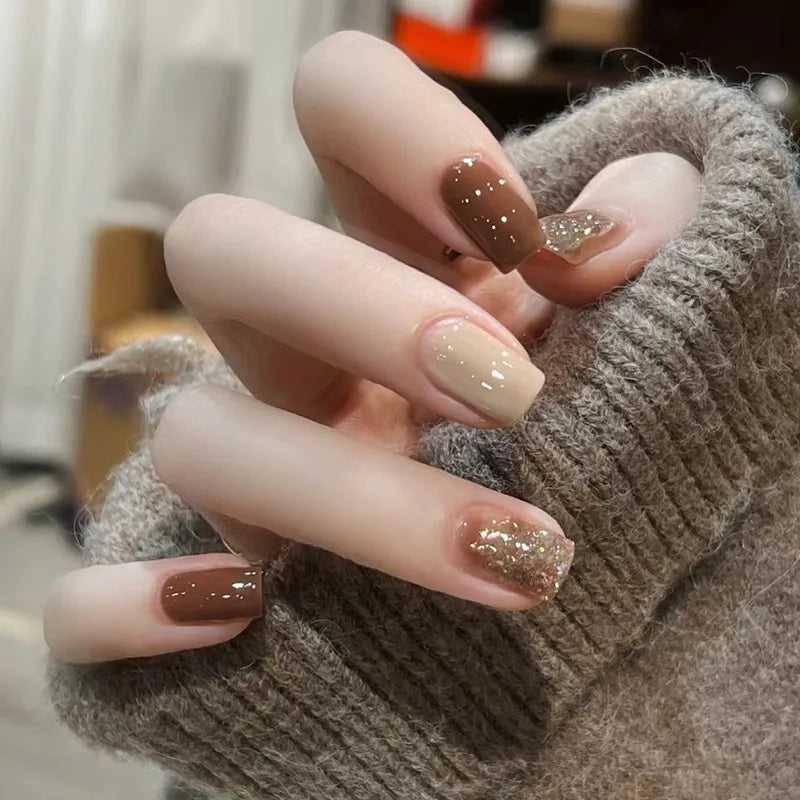 Short Press-On Nails - French Tip, Bow & Glitter Designs, 24 Pieces